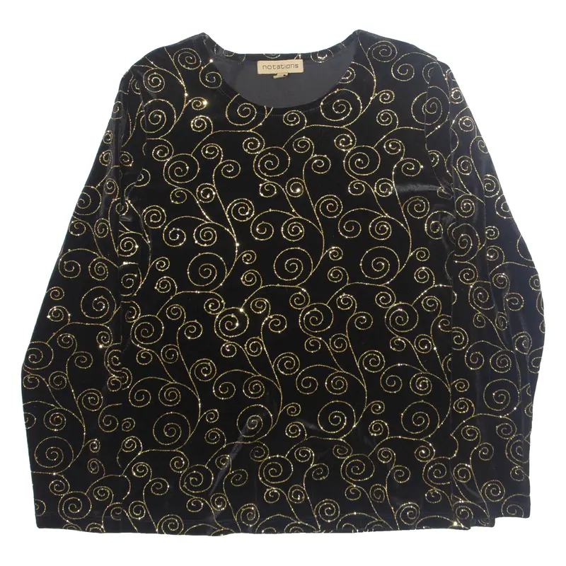 Notations Womens Printed Blouse Black Long Sleeve Crazy Pattern M 1