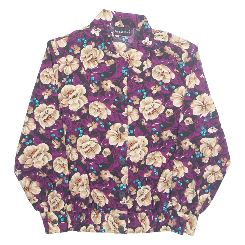 Notations Womens Printed Shirt Purple Collared Long Sleeve Floral M 1