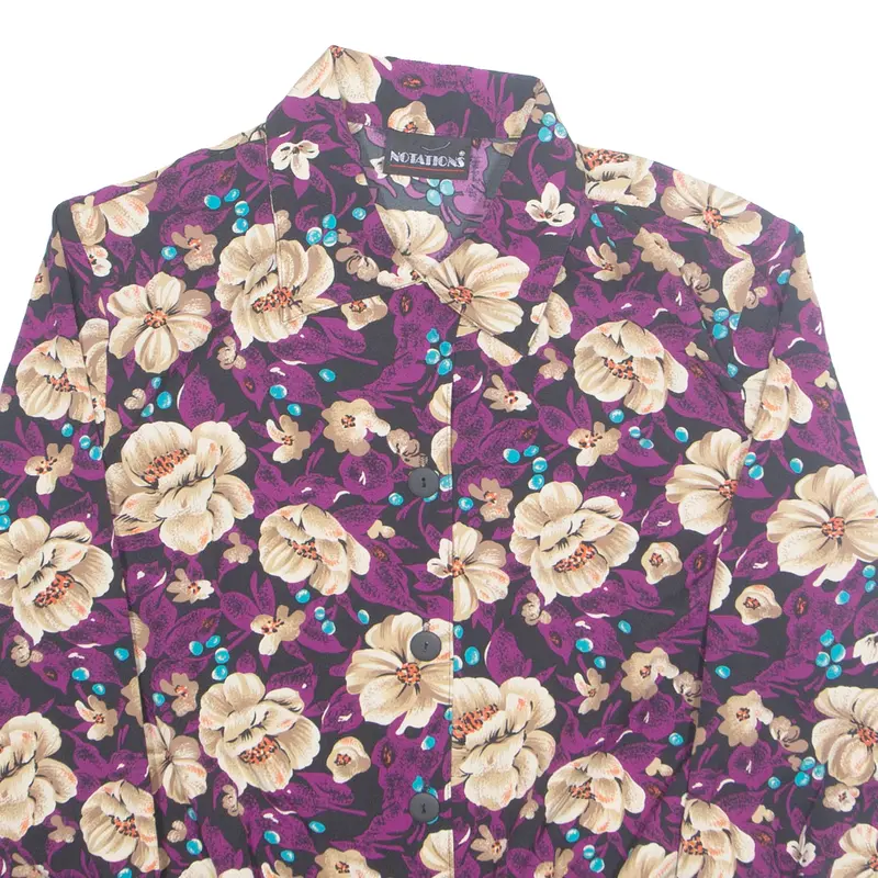 Notations Womens Printed Shirt Purple Collared Long Sleeve Floral M 2