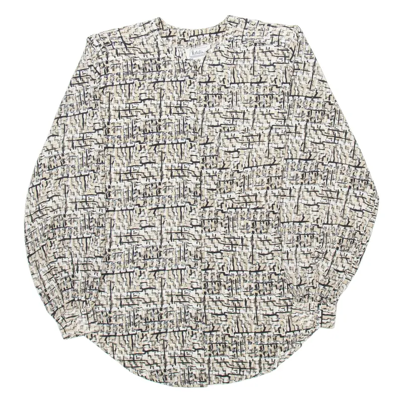 Notations Womens Shirt Beige Crazy Pattern Long Sleeve M 1