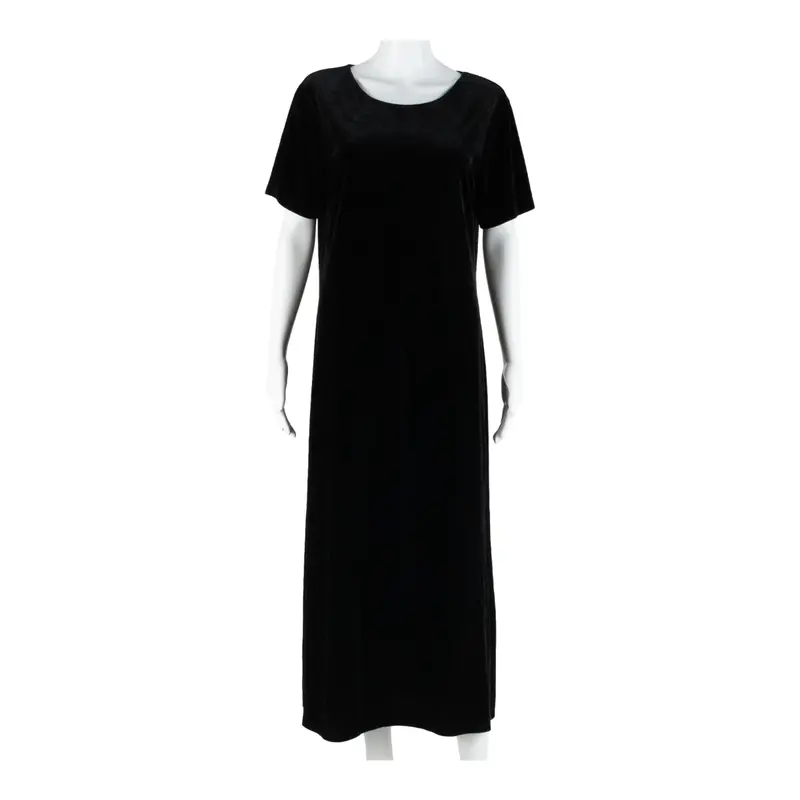 Notations Womens T-Shirt Dress Black Velvet Short Sleeve Midi L 1