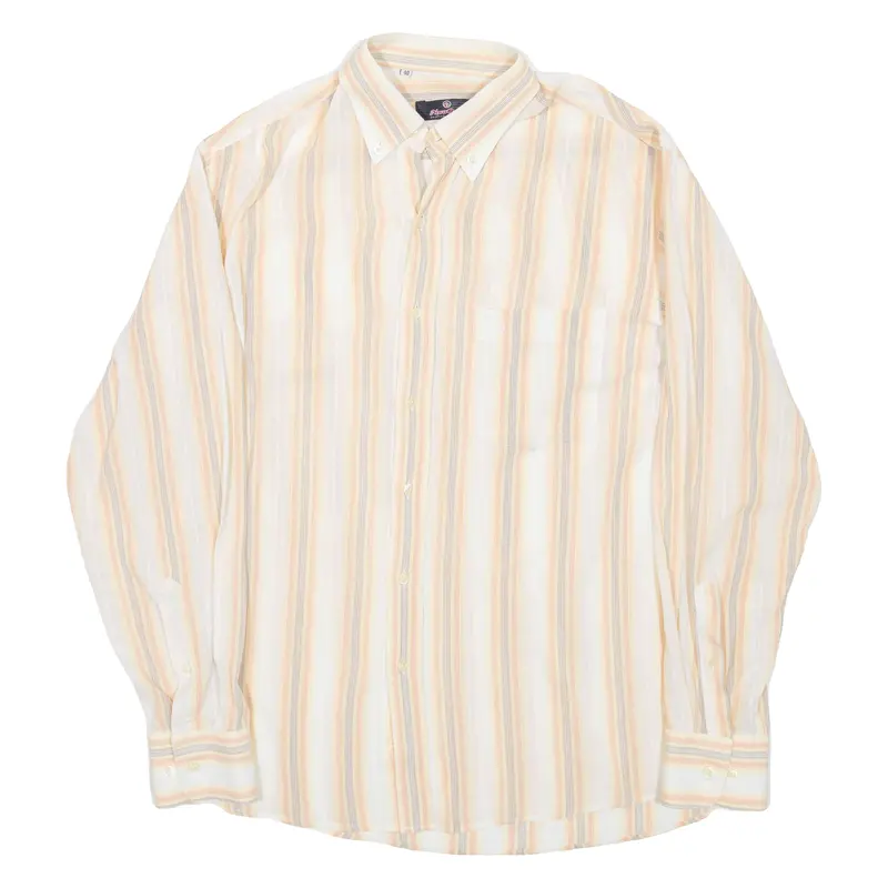 Nova Onda Mens Shirt Beige Striped Long Sleeve M 1