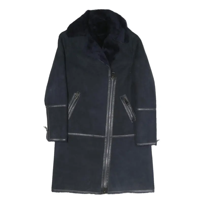 Nove Womens Navy Blue Cotton Blend Long Sleeve Zip Jacket S Plain Stylish 1