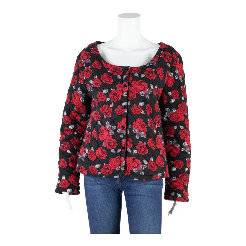 Nulu New Look Quilted Womens Printed Blouse Black 90S Floral M 1
