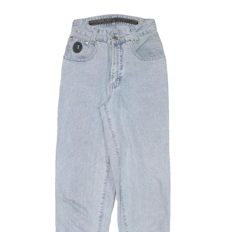 Numberone Womens Relaxed Light Denim Jeans W23 L29 Patch Pocket Zip Closure 2