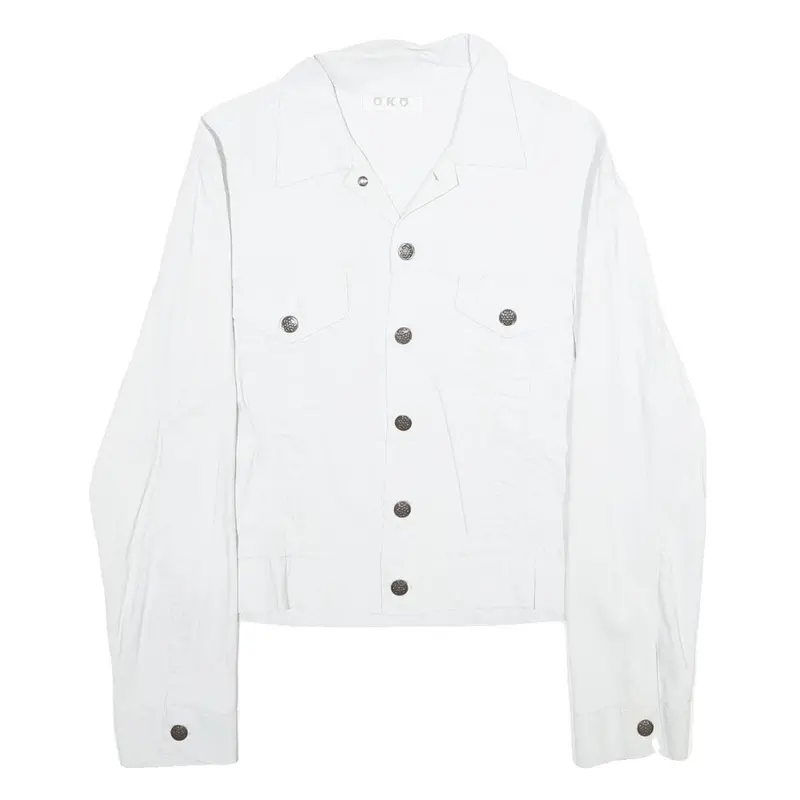 O.K.O. Womens White Button Jacket S Polyamide Blend Classic Plain Button Closure 1