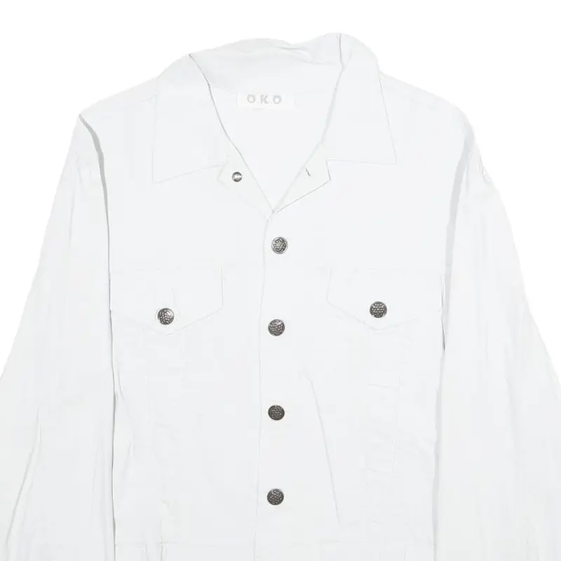 O.K.O. Womens White Button Jacket S Polyamide Blend Classic Plain Button Closure 2
