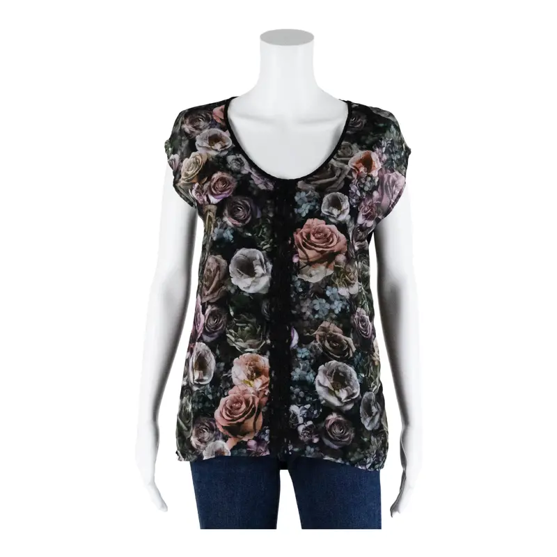 Oasis Womens Printed Top Black Sleeveless Floral Xs 1