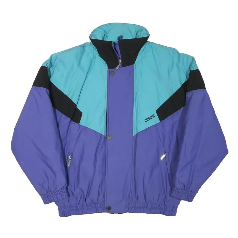 O'brian Mens Blue & Turquoise Retro Zip Jacket L Polyester Blend Colourblock 1