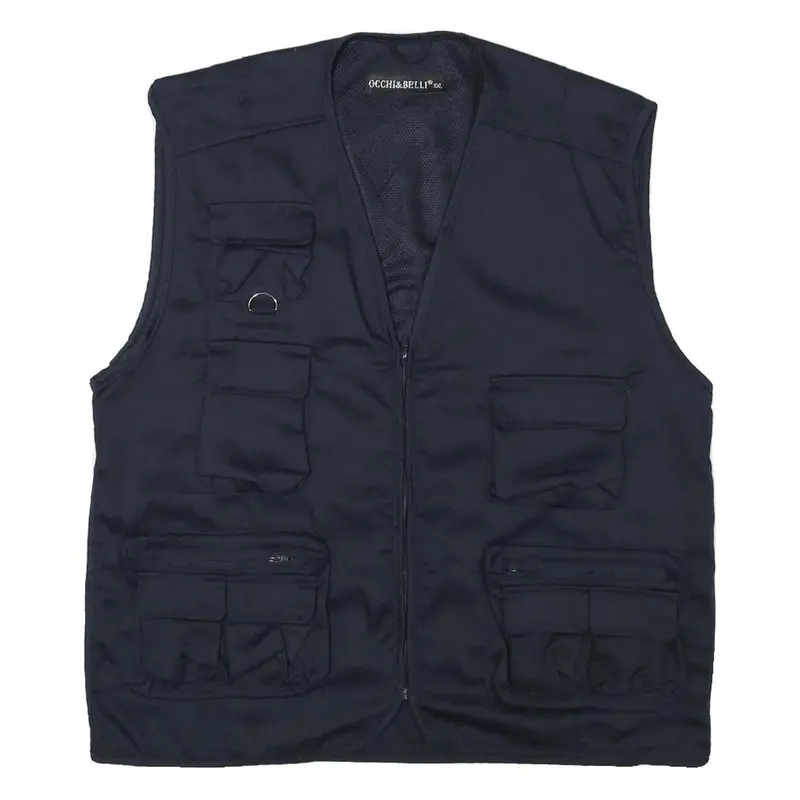 Occhi And Belli Mens Black Utility Vest 2Xl Cotton Blend Casual Multi Pocket 1