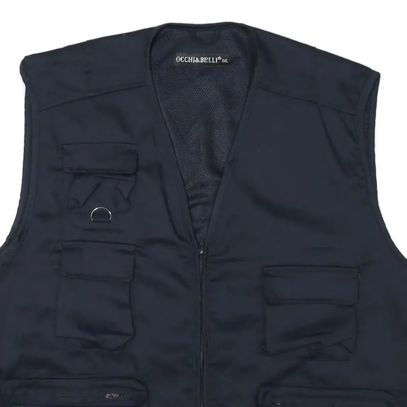 Occhi And Belli Mens Black Utility Vest 2Xl Cotton Blend Casual Multi Pocket 2