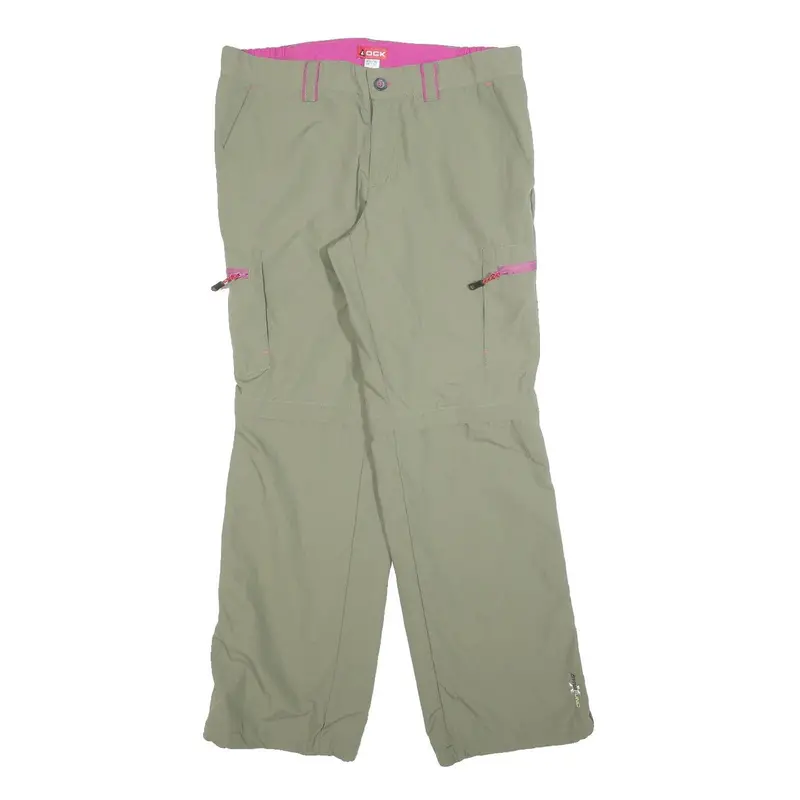 Ock Womens Beige Polyester Blend Regular Straight Trousers W34 L30 Outdoor Zip 1