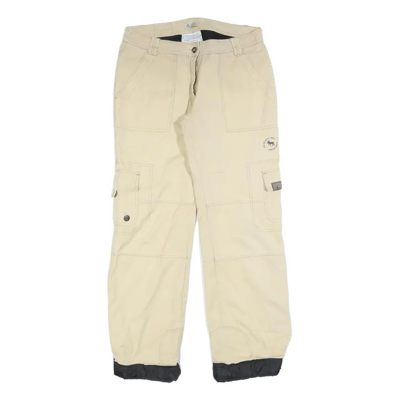 Ock Womens Beige Regular Fit Straight Cotton Blend Trousers W30 L30 Casual Zip 1