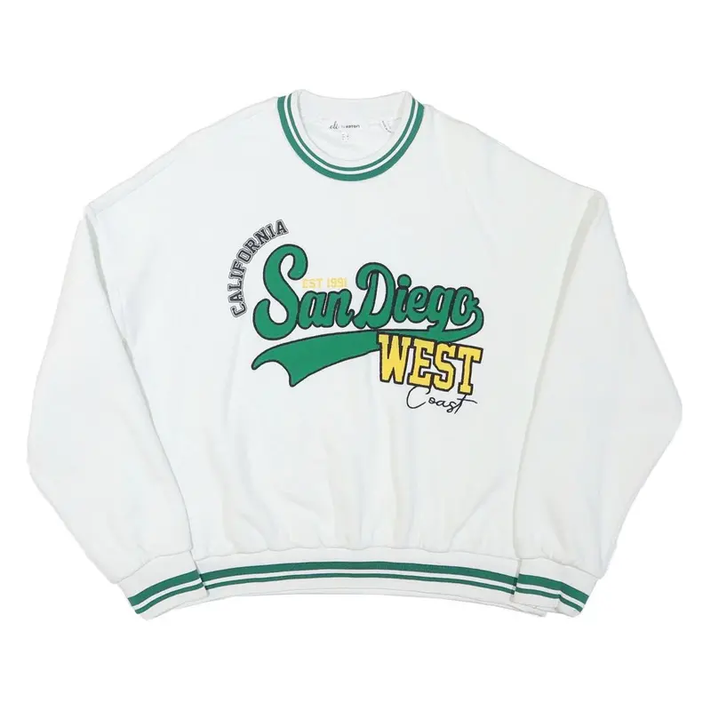 Ole Womens White San Diego West Sweatshirt Crew Neck L Cotton Blend Casual 1