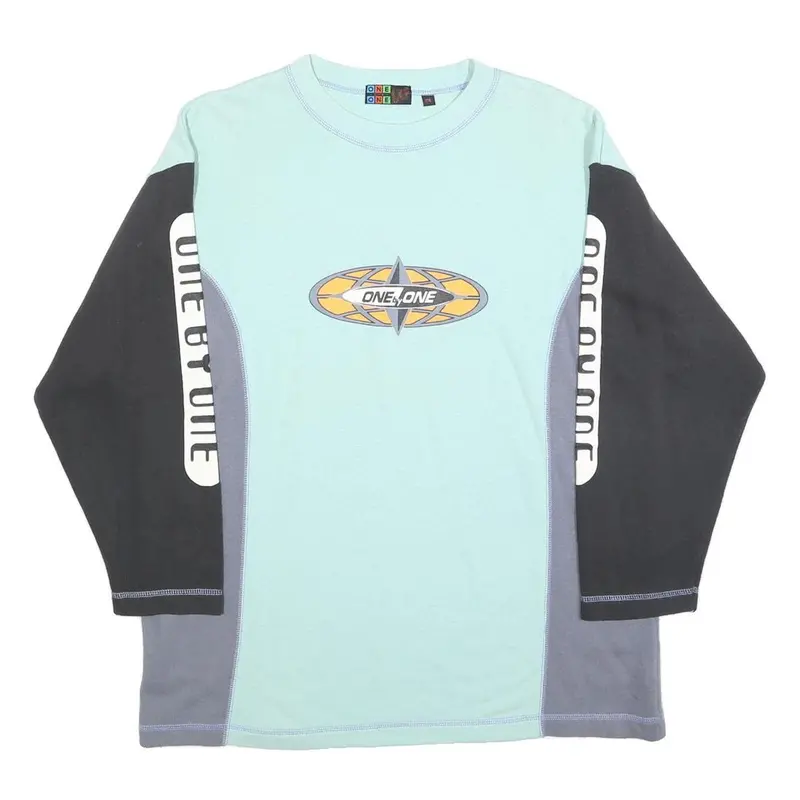 One By One Boys Blue & Black Crew Neck Xl Sweatshirt Logo Print Colour Block 1