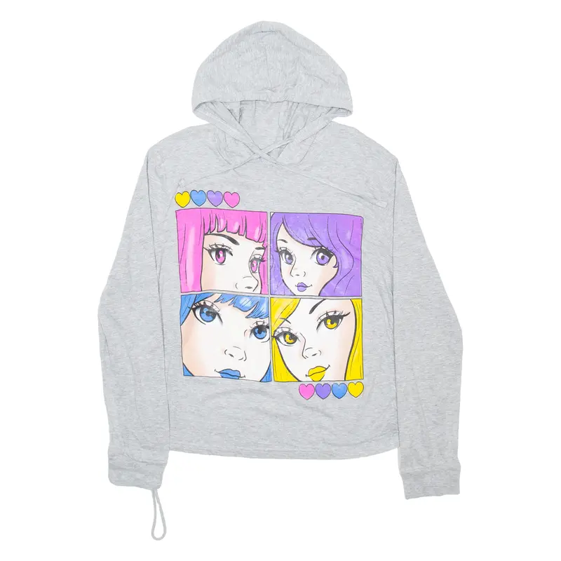 One Fire Hooded Anime Style Womens T-Shirt Grey Long Sleeve M 1