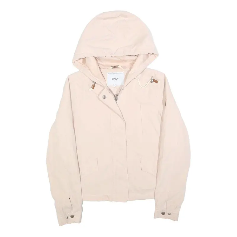 Only Womens Cream Hooded Cotton Blend Jacket S Zip Casual Lightweight 1