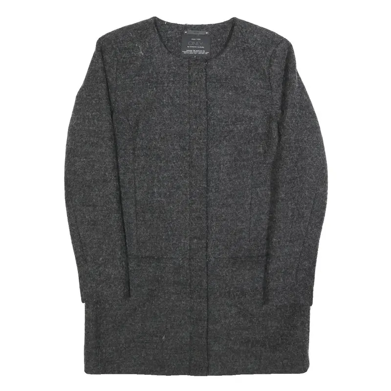 Only Womens Grey Wool Blend Button Jacket M Woven Classic Outerwear 1