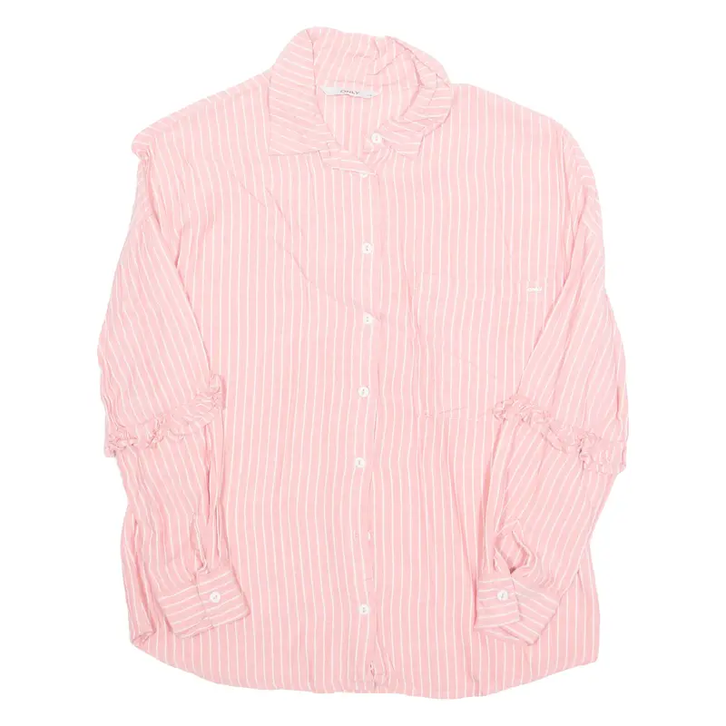 Only Womens Printed Shirt Pink Collared Long Sleeve Striped S 1