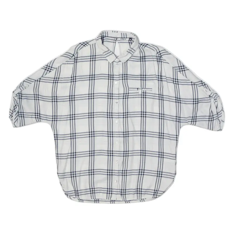 Only Womens Shirt White Viscose Check Uk 14 1