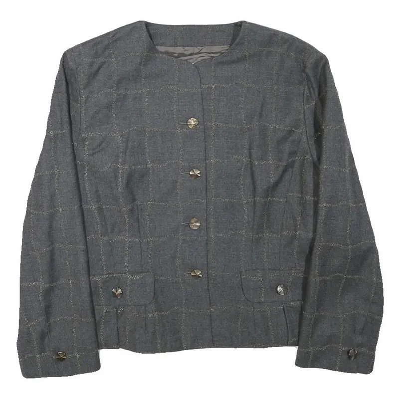 Onnochiaro Womens Grey Wool Blend Button Jacket S Check Pattern 1