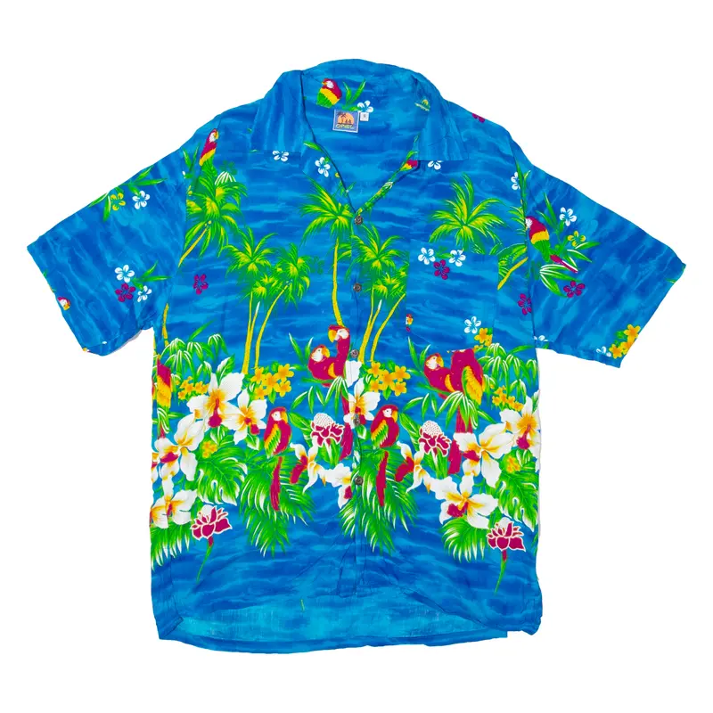 Opel Mens Hawaiian Shirt Blue 90S Floral S 1