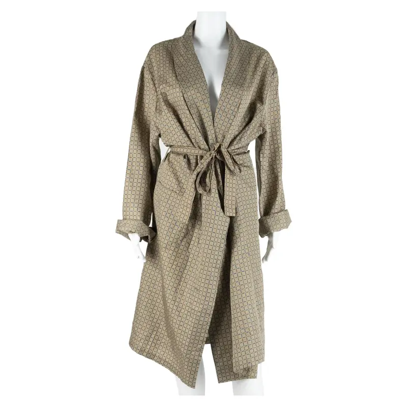 Open Belted Womens Day Dress Brown Geometric Long Sleeve Long L 1