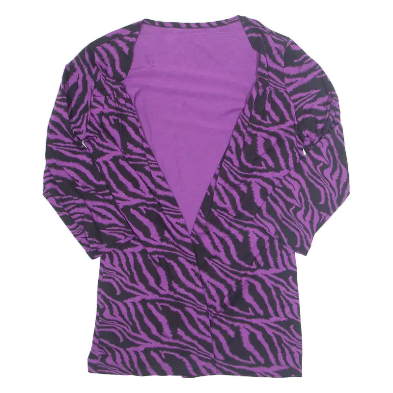 Open Womens Kimono Top Purple Long Sleeve Crazy Pattern M 1