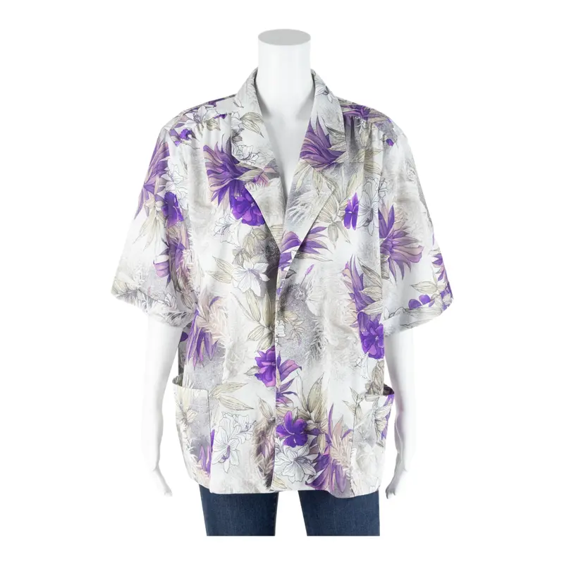 Open Womens Shirt White Collared 90S Floral Xl 1
