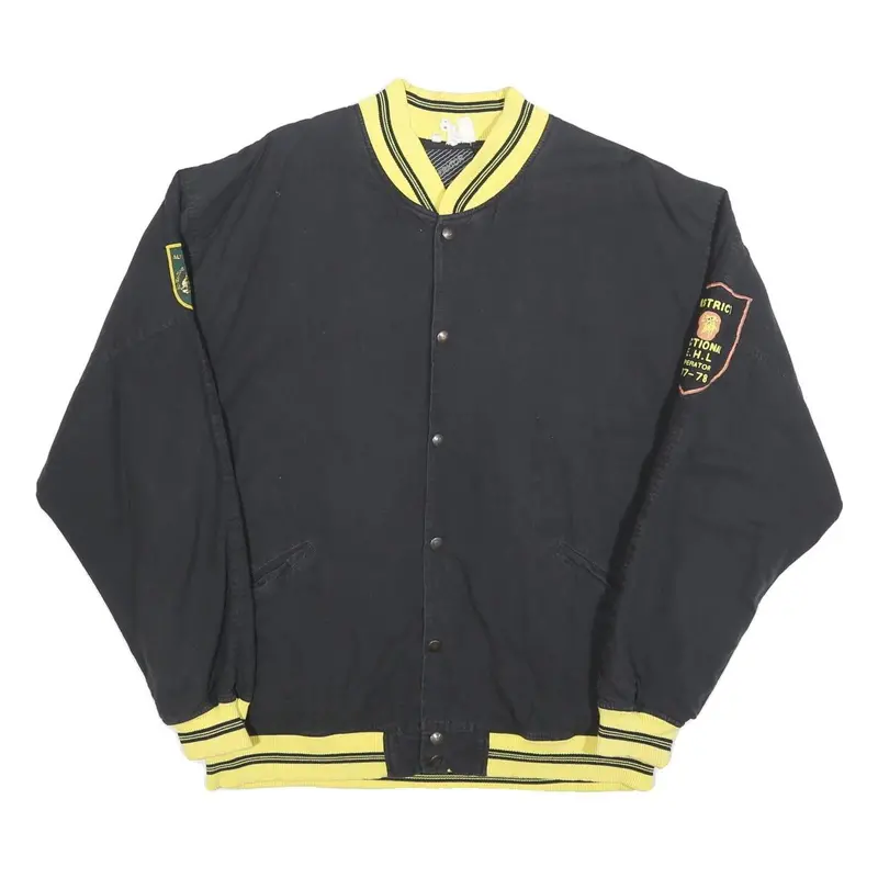Operator Mens Black & Yellow Button Jacket L Cotton Plain Casual Outerwear 1