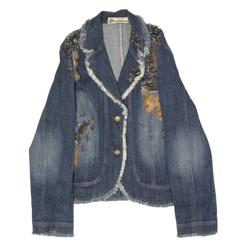 Or Collection Bedazzled Womens Denim Jacket Blue 90S M 1