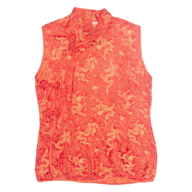 Oriental Womens Printed Top Red Sleeveless Crazy Pattern M 1