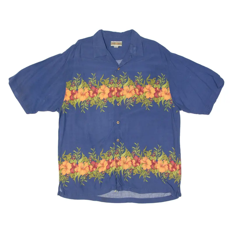 Original Island Sport Mens Hawaiian Shirt Blue Floral L 1