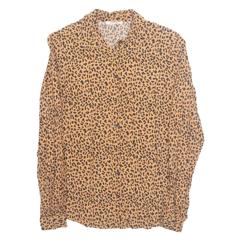 Orsay Womens Printed Shirt Orange Collared Long Sleeve Animal Print S 1