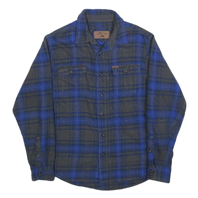 Orvis Mens Blue & Grey Check Cotton Shirt M Long Sleeve Casual Relaxed Fit 1