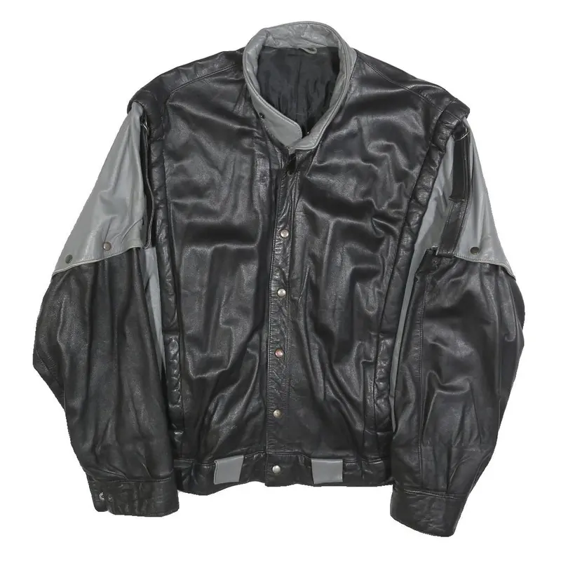 Oskar Mens Black & Grey Leather Button Jacket M Casual Stylish Outerwear 1