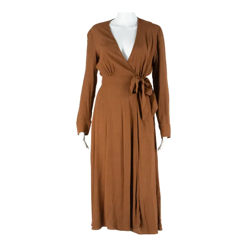 & Other Stories Womens Wrap Dress Brown Viscose Long Sleeve Midi Xs 1