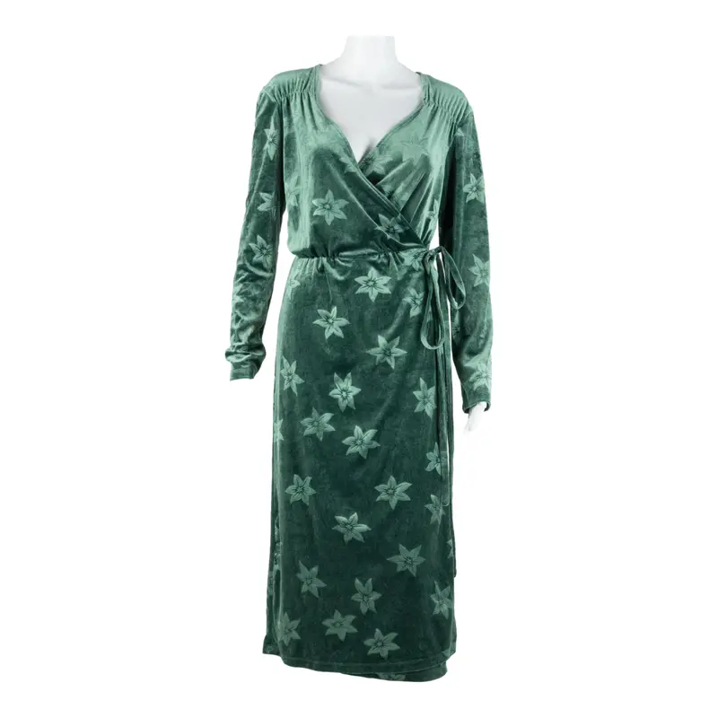 & Other Stories Womens Wrap Dress Green Velvet Floral Long Sleeve Midi M 1