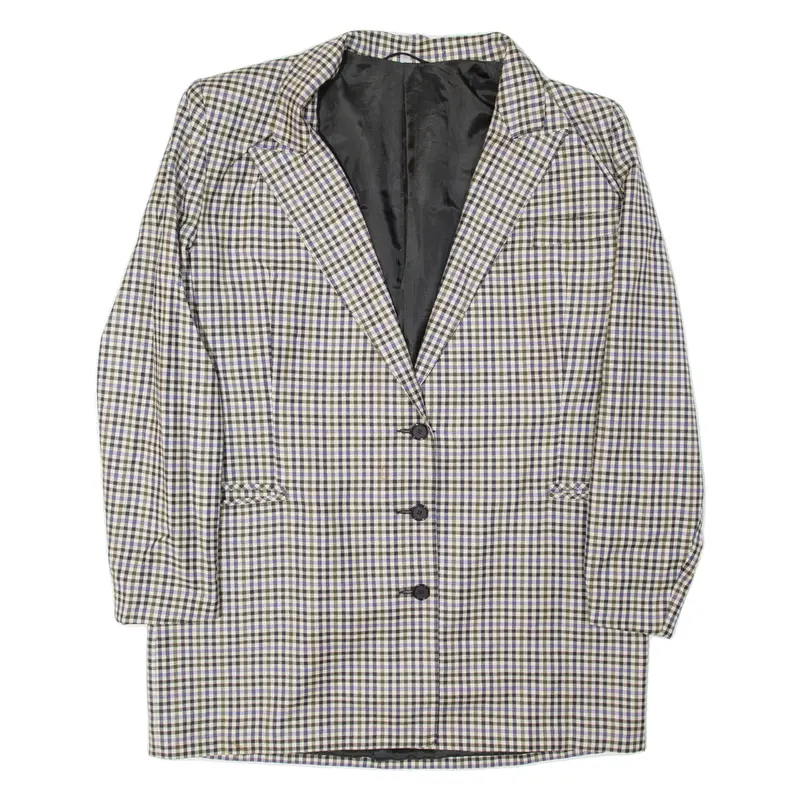 Oversized Womens Blazer Jacket White Wool 90S Check M 1