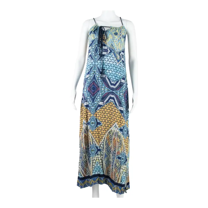 Oversized Womens Shift Dress Blue Crazy Pattern Sleeveless Long S 1