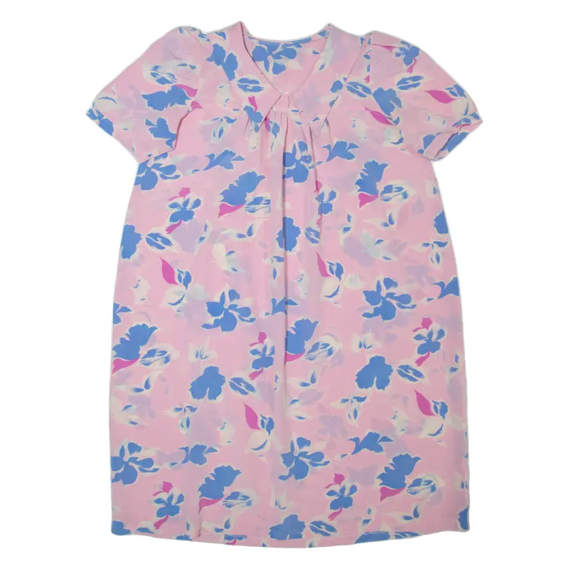Oversized Womens Shift Dress Pink 90S Floral Short Sleeve Midi L 1