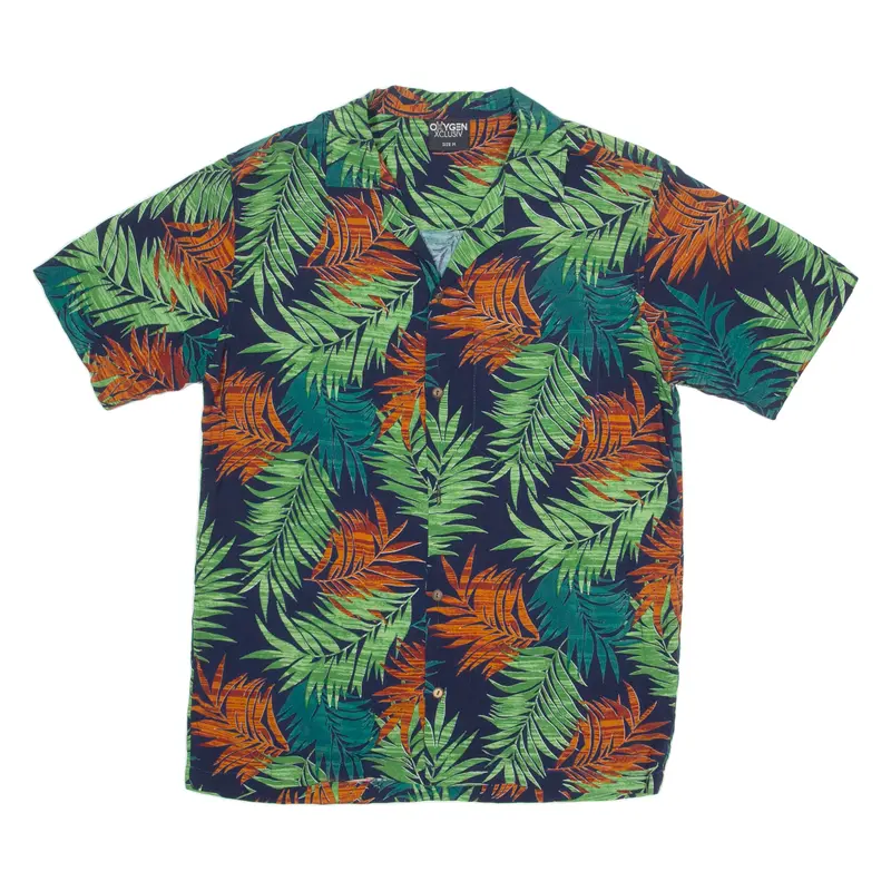 Oxygen Xclusiv Mens Hawaiian Shirt Green Viscose Crazy Pattern M 1
