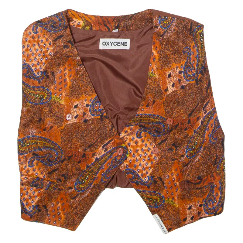 Oxygene Womens Blazer Waistcoat Orange Viscose 90S Paisley M 1