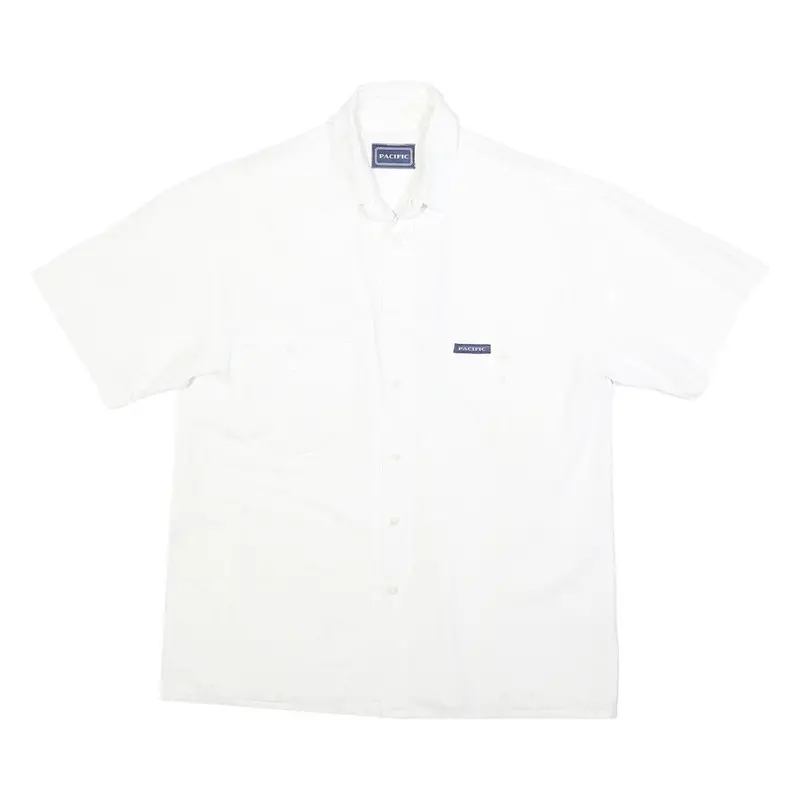 Pacific Mens White Cotton Blend Shirt L Casual Short Sleeve Front Pockets 1