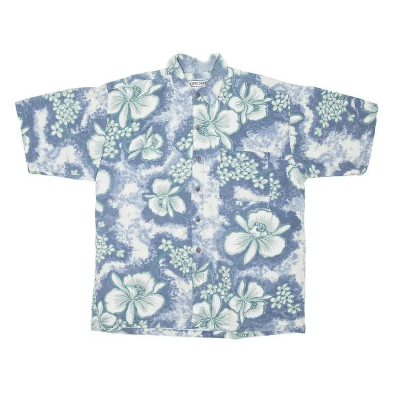 Pacific Scene Mens Shirt Blue Floral L 1