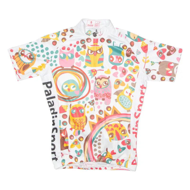Paladin Bird Print Full Zip Cycling Womens Jersey White High Neck M 1