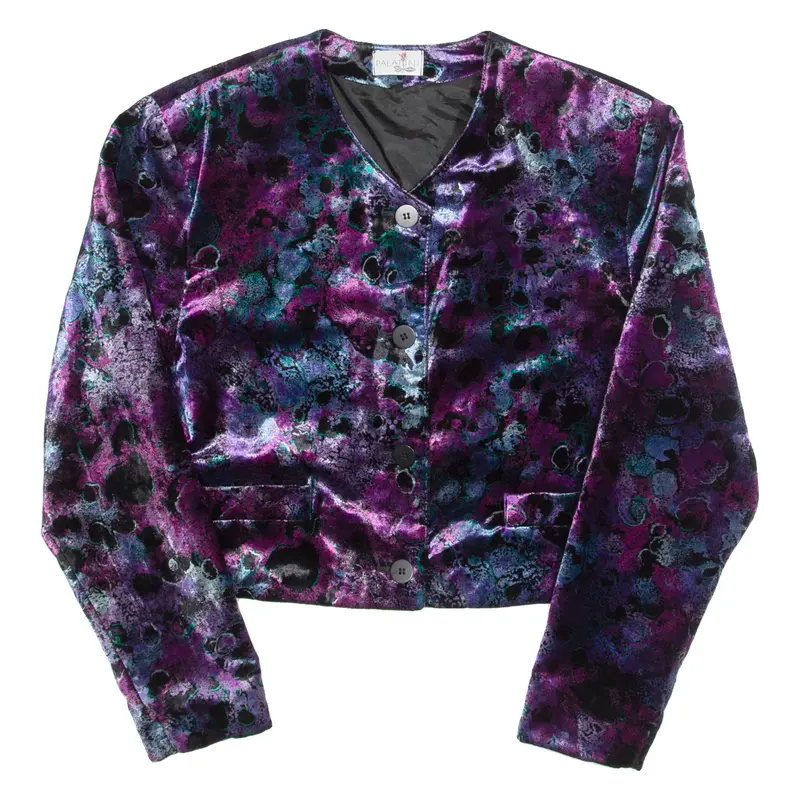 Palatini Womens Blazer Jacket Purple Velvet 90S Floral S 1