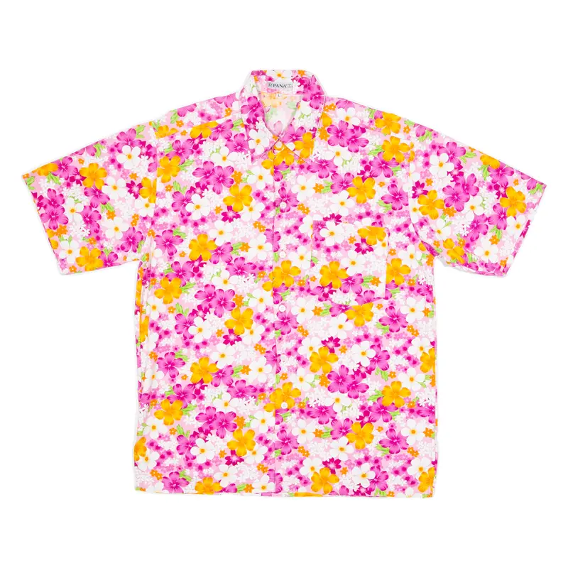 Pana Mens Hawaiian Shirt Pink Floral L 1