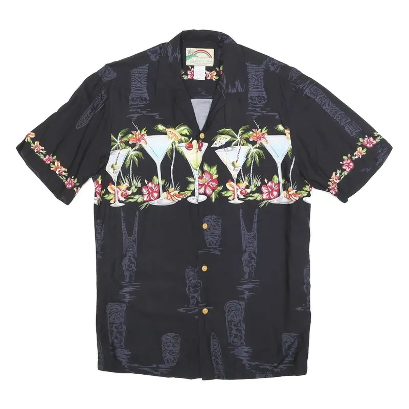 Paradise Found Mens Black Rayon Cocktail Print Shirt S Vacation Party Summer 1