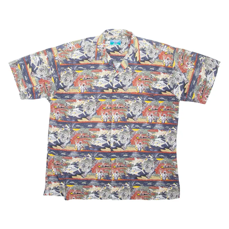 Paradise Island Mens Shirt Blue Crazy Pattern L 1
